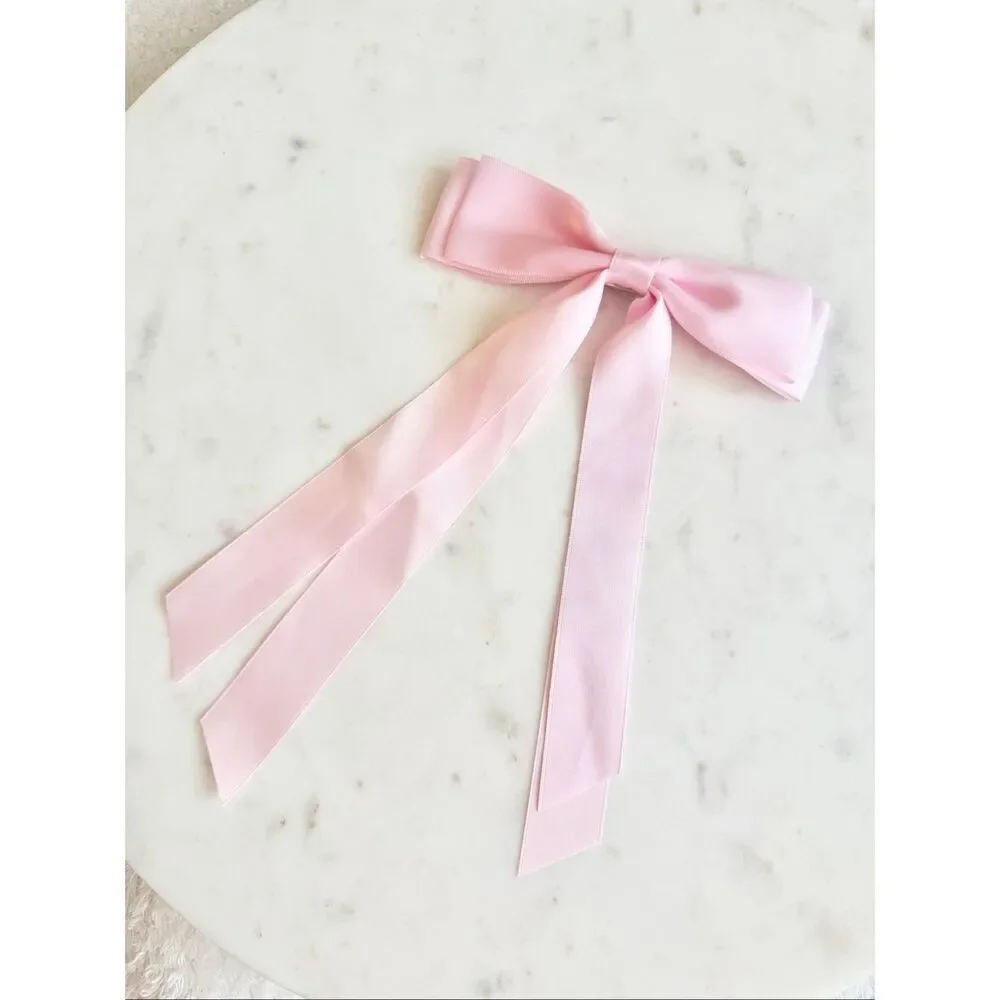 Blush Pink Satin Ribbon Hair Bow Clip — Coquette Feminine